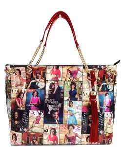 Magazine Cover Collage Tote Bag OA2741 RED/MULTI
